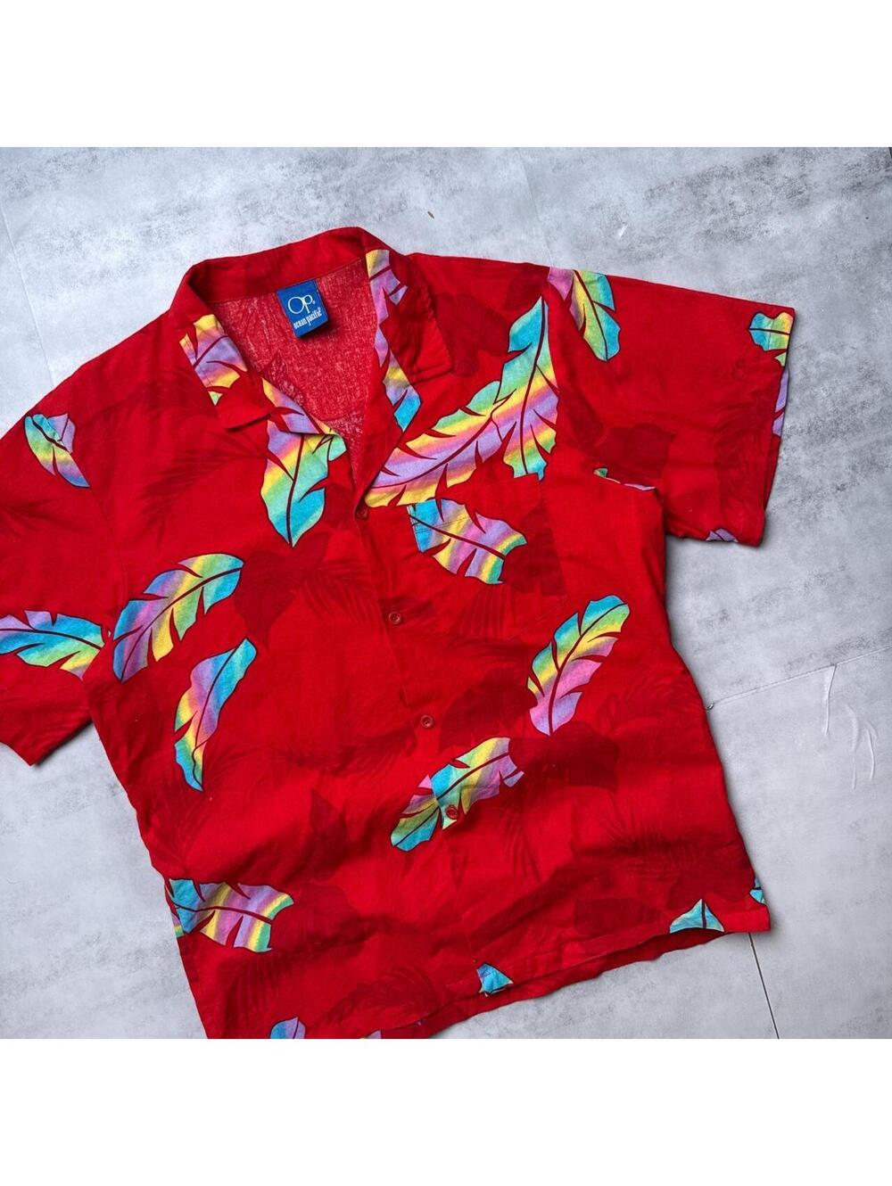 Y2K Ocean Pacific 00s Red Hawaiian Surf Vintage Button Up Shirt